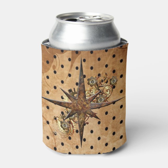 Steampunk Compass Star Can Cooler (Can Front)