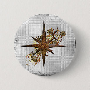 Steampunk Compass Star Grunge 2 Inch Round Button