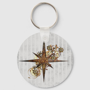 Steampunk Compass Star Grunge Keychain
