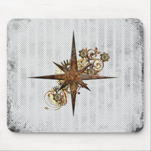 Steampunk Compass Star Grunge Mouse Pad
