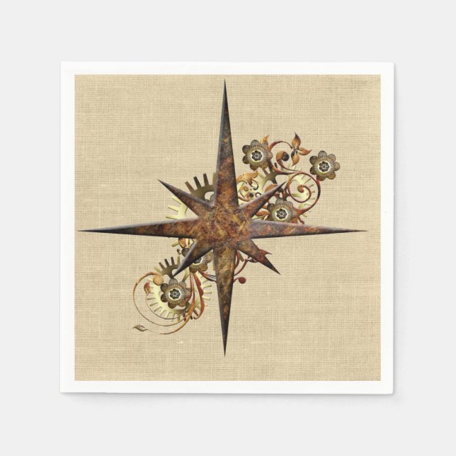 Steampunk Compass Star Paper Napkins (Front)