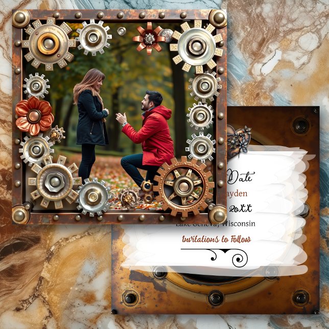 Steampunk Copper Floral Personalized Wedding Save The Date (Creator Uploaded)