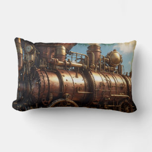 Steampunk Copper Steam Train Lumbar Pillow