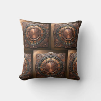 Steampunk Copper Time Face Throw Pillow