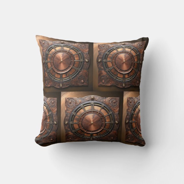 Steampunk Copper Time Face Throw Pillow (Front)