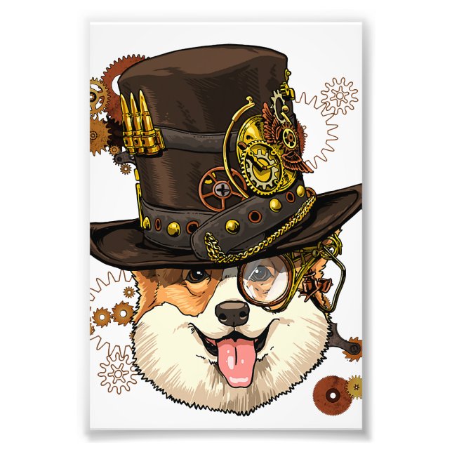 Steampunk Corgi Dog Steampunk Lovers Photo Print (Front)