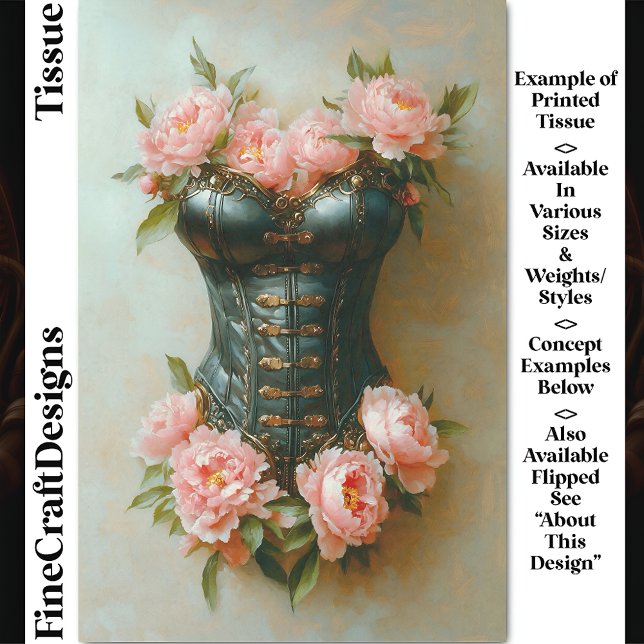 Steampunk Corset & Pink Peonies DF6R Decoupage Tissue Paper (Creator Uploaded)