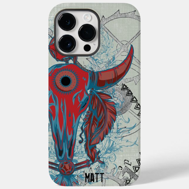 Steampunk Cow Skull and Indian Tribal Feathers Case-Mate iPhone Case (Back)