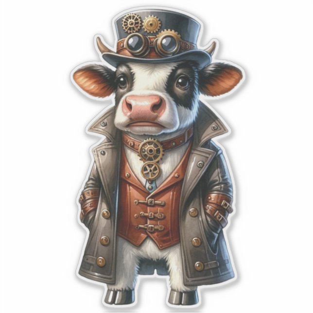 Steampunk Cow Transparent Sticker (Front)