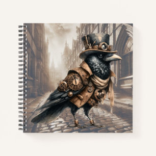 Steampunk Crow in London Spiral Notebook