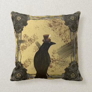 SteamPunk Crow Throw Pillow