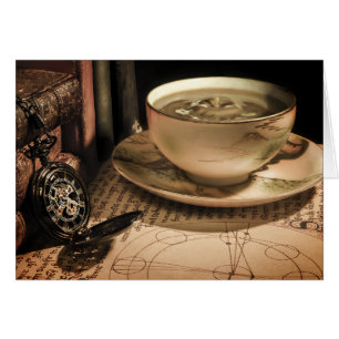 Steampunk Cup of Coffee on Saucer w/ Pocket Watch