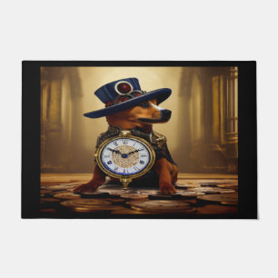 Steampunk Customizable dog with hat Door Mat