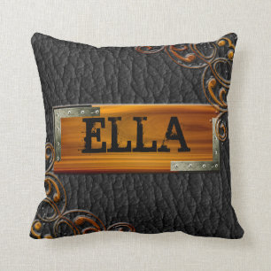 Steampunk Customize Leather Nameplate Throw Pillow