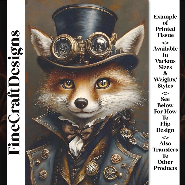 Steampunk Cute Elegant Fox BR8 Decoupage Tissue Paper (Creator Uploaded)