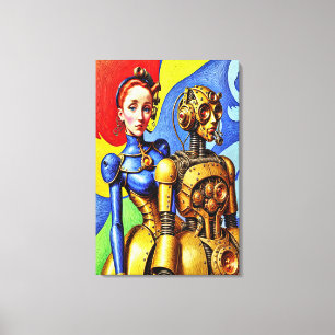 Steampunk Cute Girl and Machine Friend Canvas Print
