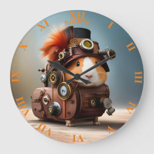 Steampunk Cute Guinea Pig Rusty Fantasy Vintage Large Clock