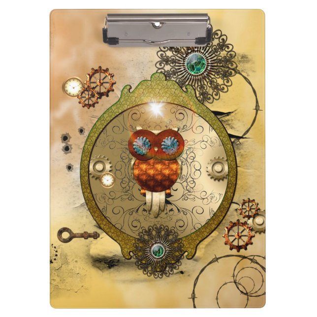 Steampunk, cute owl clipboard (Front)