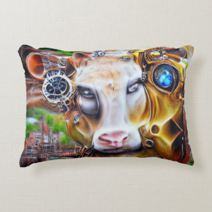 Steampunk Cyber Cow Accent Pillow