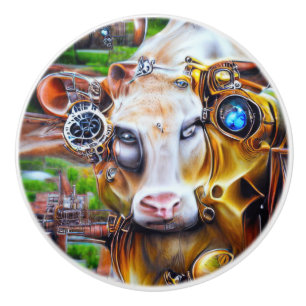 Steampunk Cyber Cow Ceramic Knob