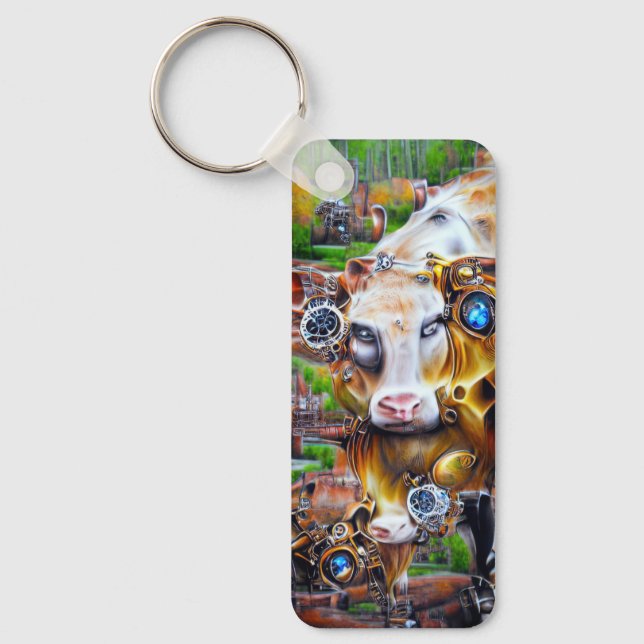 Steampunk Cyber Cow Keychain (Front)
