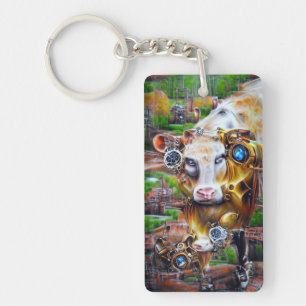 Steampunk Cyber Cow Keychain
