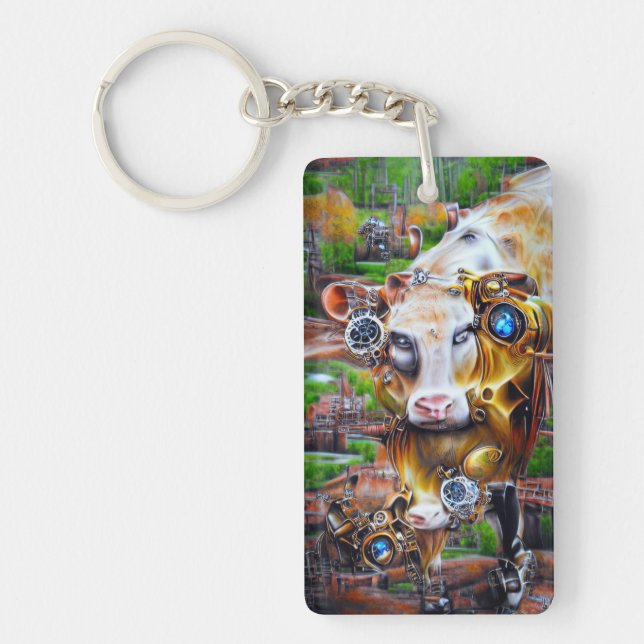 Steampunk Cyber Cow Keychain (Front)