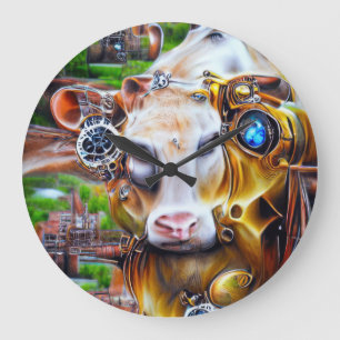 Steampunk Cyber Cow Large Clock