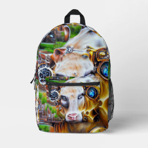 Steampunk Cyber Cow Printed Backpack