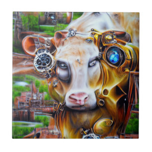 Steampunk Cyber Cow Tile