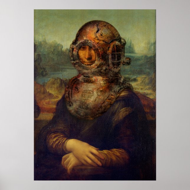 Steampunk da Vinci Mona Lisa Divers Helmet Pop Art Poster (Front)