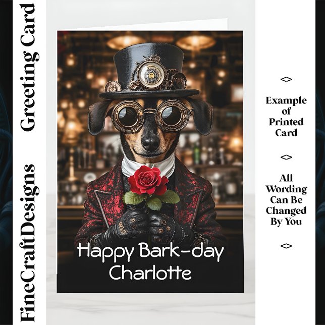 Steampunk Dachshund Dog + Rose AH10 Birthday  Card (Creator Uploaded)