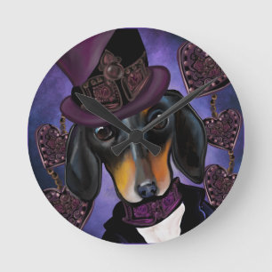 STEAMPUNK DACHSHUND  ROUND CLOCK