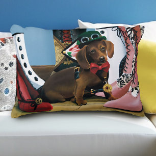 Steampunk Dachshund Shoes Boots Victorian Accent Pillow