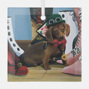 Steampunk Dachshund Wiener Dog Victorian Boots Glass Ornament