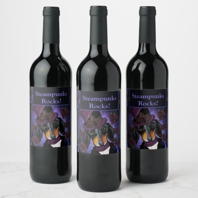 STEAMPUNK DACHSHUND  WINE LABEL (Bottles)