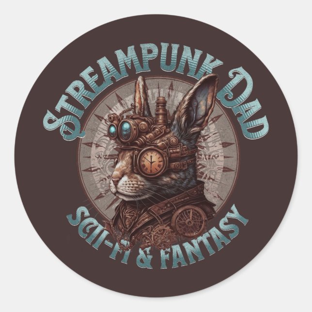Steampunk Dad Rabbit Classic Round Sticker (Front)