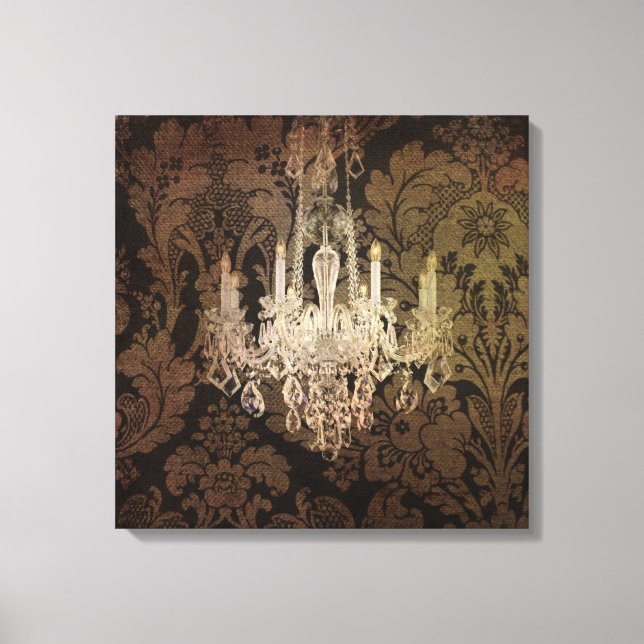 steampunk damask paris vintage chandelier canvas print (Front)