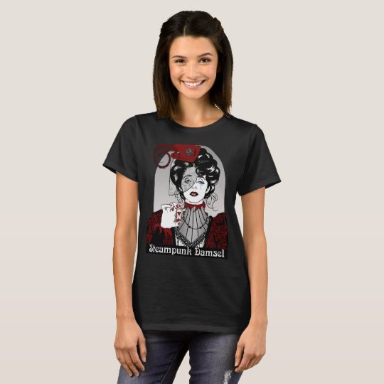 Steampunk Damsel Illustration Black Shirt