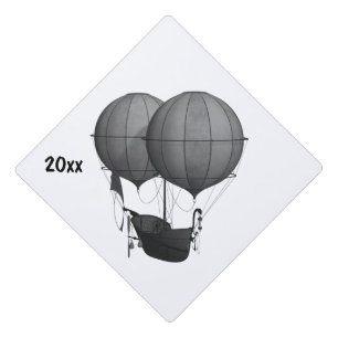 Steampunk Design Black and White Flying Machine Graduation Cap Topper