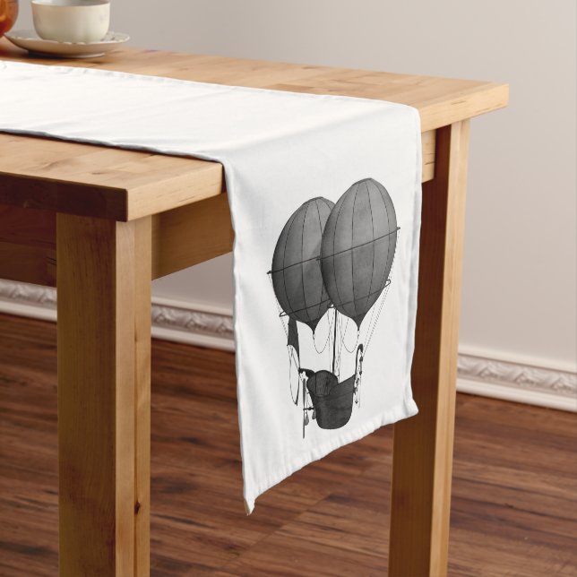 Steampunk Design Black and White Flying Machine Medium Table Runner (In Situ)
