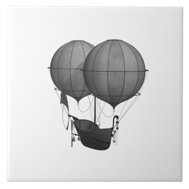 Steampunk Design Black and White Flying Machine Tile (Front)