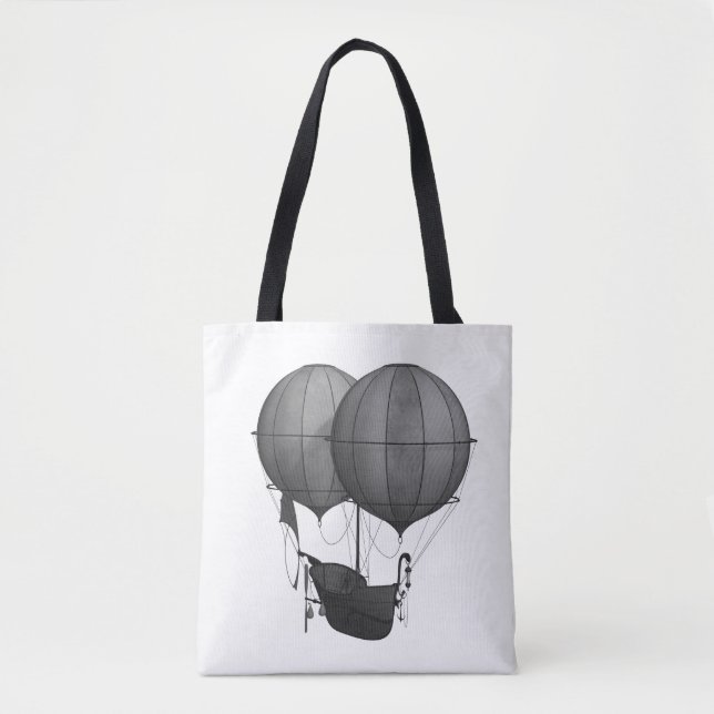 Steampunk Design Black and White Flying Machine Tote Bag (Front)