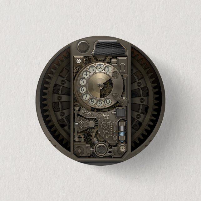 Steampunk Device - Rotary Dial Phone. 1 Inch Round Button (Front)