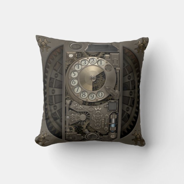 Steampunk Device - Rotary Dial Phone. Throw Pillow (Front)