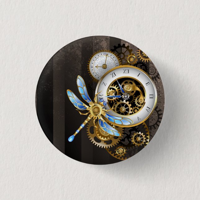 Steampunk Dials with Dragonfly 1 Inch Round Button (Front)