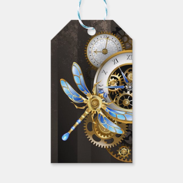 Steampunk Dials with Dragonfly Gift Tags (Front)