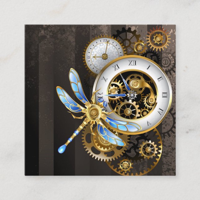 Steampunk Dials with Dragonfly Square Business Card (Front)
