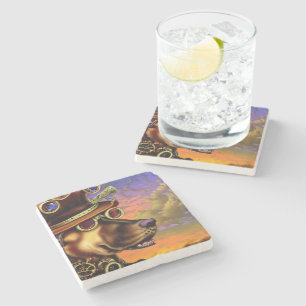 Steampunk Digital Art Dog Portrait   Stone Coaster