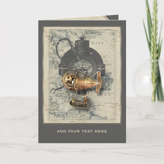 Steampunk Dirigible Balloon Ride Personalized Card (Front)